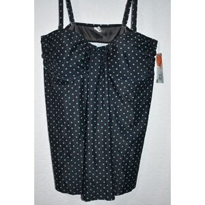 Attraco Sports Tankini‎ Top 2XL UPF50+ Swim Black w/Blue Polka Dots NEW w/Tags
